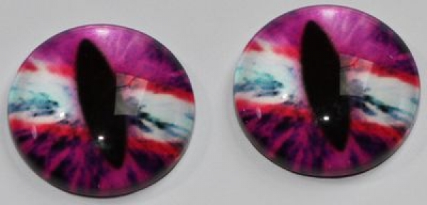1 Paar Augen Glaslinsen Katze zum Aufkleben 14 mm pink rot weiß