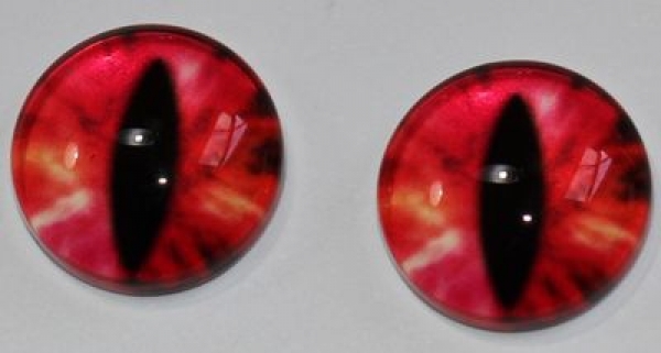 1 Paar Augen Glaslinsen Katze zum Aufkleben 12 mm rot pink orange