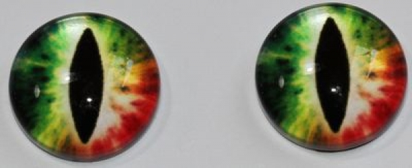 1 Paar Augen Glaslinsen Katze zum Aufkleben 12 mm rot weiß grün