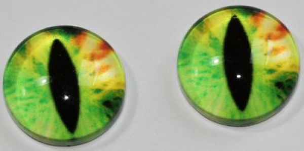 1 Paar Augen Glaslinsen Katze zum Aufkleben 12 mm hellgrün gelb orange
