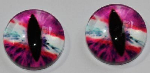 1 Paar Augen Glaslinsen Katze zum Aufkleben 12 mm pink rot weiß