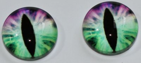 1 Paar Augen Glaslinsen Katze zum Aufkleben 12 mm hellgrün rosa