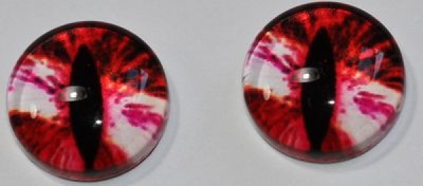 1 Paar Augen Glaslinsen Katze zum Aufkleben 10 mm rot weiß pink