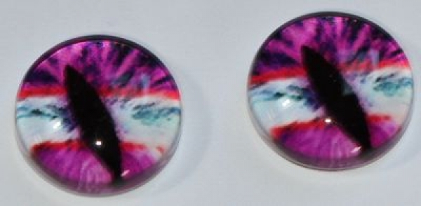 1 Paar Augen Glaslinsen Katze zum Aufkleben 10 mm pink weiß rot