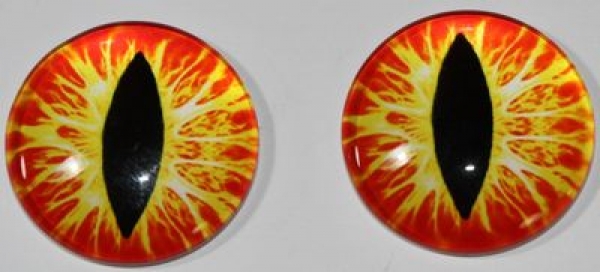 1 Paar Augen Glaslinsen Katze/Drache zum Aufkleben 20 mm orange gelb