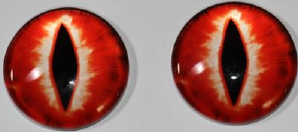 1 Paar Augen Glaslinsen Katze/Drache zum Aufkleben 20 mm orangerot weiß