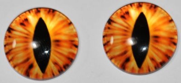 1 Paar Augen Glaslinsen Katze/Drache zum Aufkleben 18 mm orange schwarz