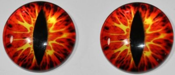 1 Paar Augen Glaslinsen Katze/Drache zum Aufkleben 18 mm rot gelb schwarz