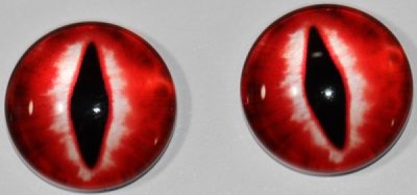 1 Paar Augen Glaslinsen Katze/Drache zum Aufkleben 14 mm rot weiß