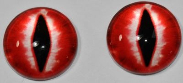 1 Paar Augen Glaslinsen Katze/Drache zum Aufkleben 12 mm rot weiß