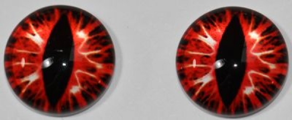 1 Paar Augen Glaslinsen Katze/Drache zum Aufkleben 12 mm rot weiß schwarz