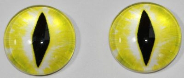 1 Paar Augen Glaslinsen Katze/Drache zum Aufkleben 12 mm hellgelb hellgrün
