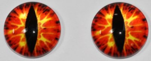 1 Paar Augen Glaslinsen Katze/Drache zum Aufkleben 12 mm rot gelb