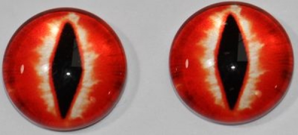 1 Paar Augen Glaslinsen Katze/Drache zum Aufkleben 12 mm orangerot weiß