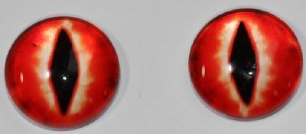 1 Paar Augen Glaslinsen Katze/Drache zum Aufkleben 10 mm orangerot weiß