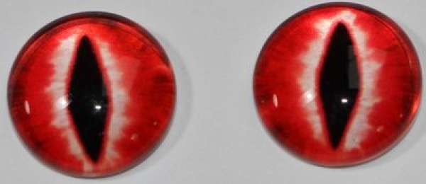 1 Paar Augen Glaslinsen Katze/Drache zum Aufkleben 10 mm rot weiß