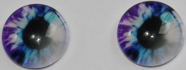 1 Paar Augen Glaslinsen zum Aufkleben 12 mm blau violett weiß