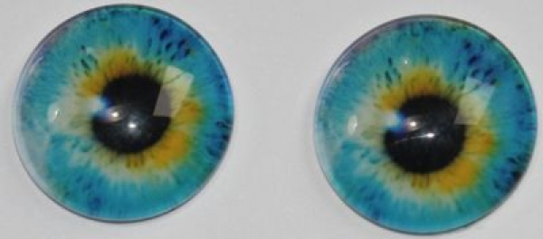 1 Paar Augen Glaslinsen zum Aufkleben 16 mm blau gelb