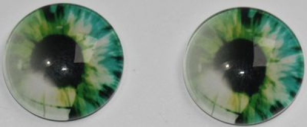 1 Paar Augen Glaslinsen zum Aufkleben 16 mm grün weiß