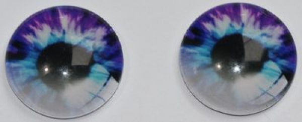 1 Paar Augen Glaslinsen zum Aufkleben 16 mm blau violett weiß