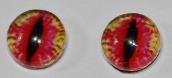 1 Paar Augen Glaslinsen Katze/Drache zum Aufkleben 6 mm pink gelb