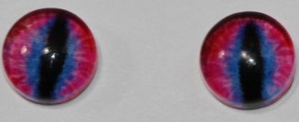 1 Paar Augen Glaslinsen Katze/Drache zum Aufkleben 6 mm pink blau