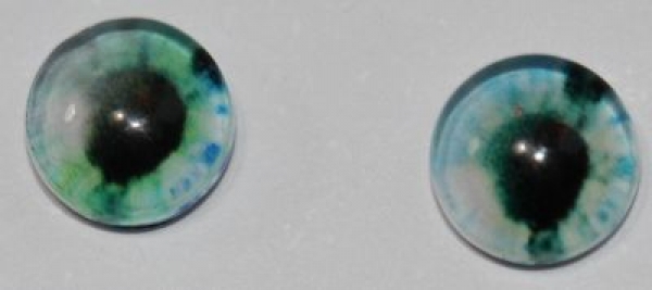 1 Paar Augen Glaslinsen zum Aufkleben 6 mm türkis weiß