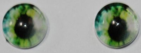 1 Paar Augen Glaslinsen zum Aufkleben 6 mm hellgrün weiß