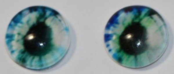 1 Paar Augen Glaslinsen zum Aufkleben 8 mm blau türkis weiß