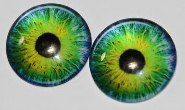 1 Paar Augen Glaslinsen zum Aufkleben 30 mm grün gelb