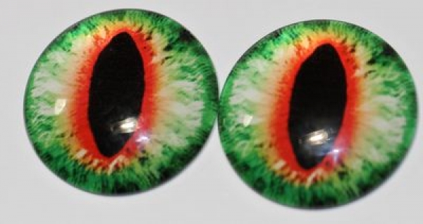 1 Paar Augen Glaslinsen Katze zum Aufkleben 30 mm grün rot weiß