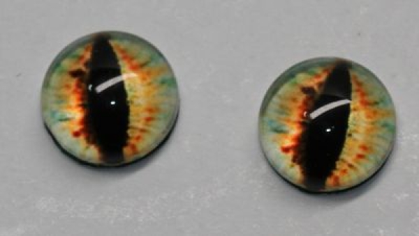 1 Paar Augen Glaslinsen Katze zum Aufkleben 8 mm orange hellgrün