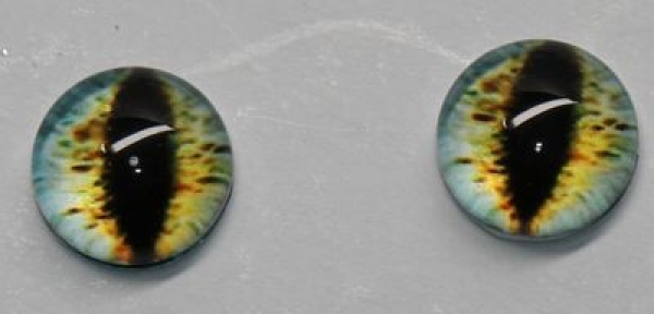 1 Paar Augen Glaslinsen Katze zum Aufkleben 8 mm gelb hellgrün
