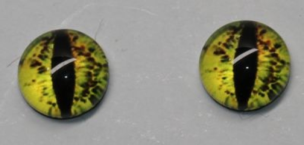 1 Paar Augen Glaslinsen Katze zum Aufkleben 8 mm gelb grün