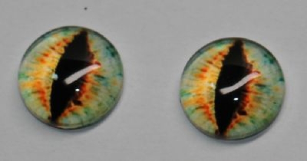 1 Paar Augen Glaslinsen Drache zum Aufkleben 10 mm orange hellgrün