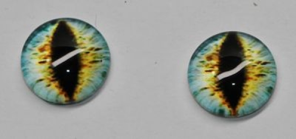 1 Paar Augen Glaslinsen Drache zum Aufkleben 10 mm orange hellgrün