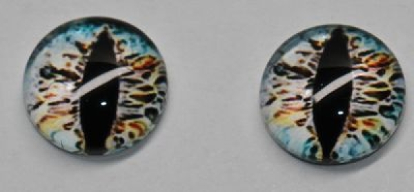 1 Paar Augen Glaslinsen Drache zum Aufkleben 10 mm weiß blau