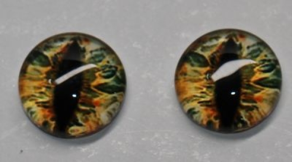 1 Paar Augen Glaslinsen Drache zum Aufkleben 10 mm grün orange