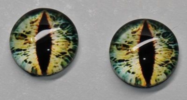 1 Paar Augen Glaslinsen Drache zum Aufkleben 10 mm gelb pastell