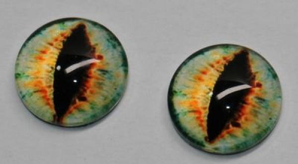 1 Paar Augen Glaslinsen Katze/Drache zum Aufkleben 12 mm orange hellgrün