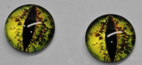 1 Paar Augen Glaslinsen Katze/Drache zum Aufkleben 12 mm grün orange