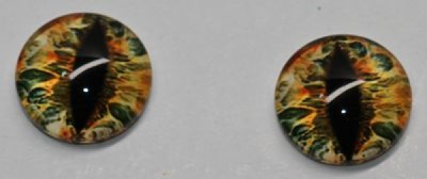 1 Paar Augen Glaslinsen Katze/Drache zum Aufkleben 12 mm grün orange