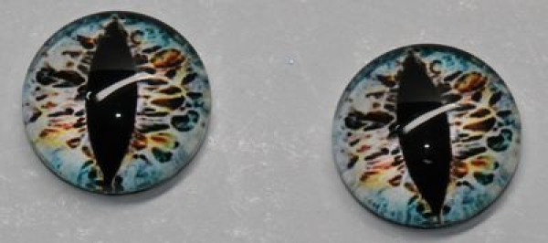 1 Paar Augen Glaslinsen Katze/Drache zum Aufkleben 12 mm weiß blau