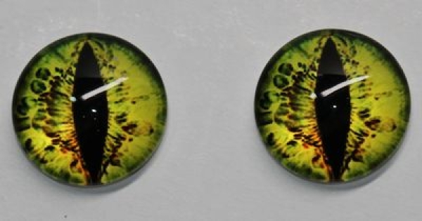 1 Paar Augen Glaslinsen Katze/Drache zum Aufkleben 14 mm gelb grün
