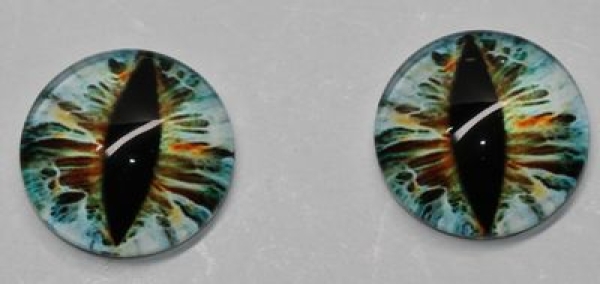 1 Paar Augen Glaslinsen Katze/Drache zum Aufkleben 14 mm blau pastell
