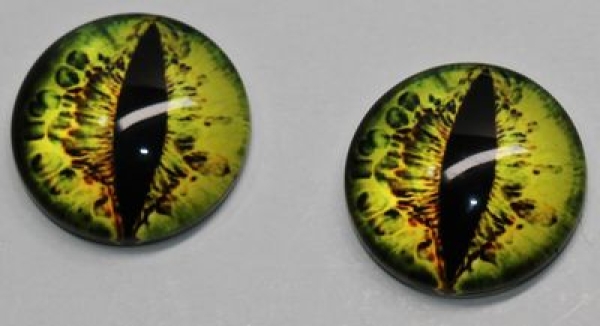 1 Paar Augen Glaslinsen Katze/Drache zum Aufkleben 16 mm gelb hellgrün
