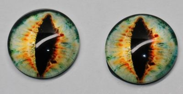 1 Paar Augen Glaslinsen Katze/Drache zum Aufkleben 16 mm gelb pastell