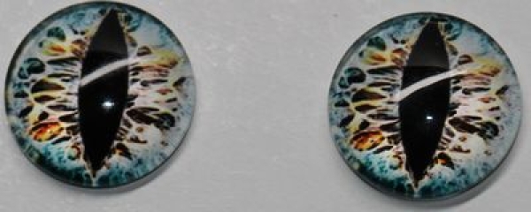 1 Paar Augen Glaslinsen Katze/Drache zum Aufkleben 16 mm weiß blau
