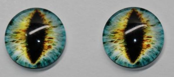 1 Paar Augen Glaslinsen Katze/Drache zum Aufkleben 16 mm gelb grün