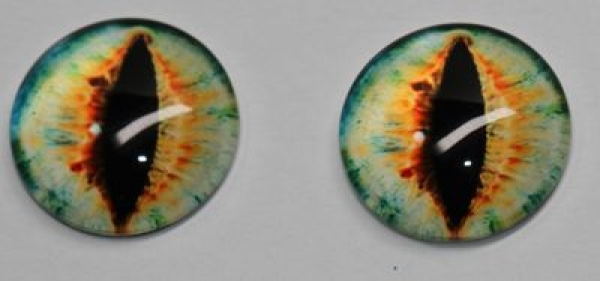 1 Paar Augen Glaslinsen Katze/Drache zum Aufkleben 18 mm orange hellgrün